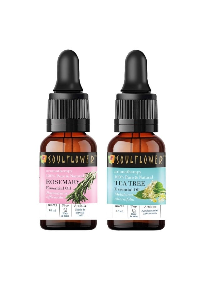 Soulflower Rosemary & Tea Tree Essential Oil Regimefor Hair Growth, Hair Fall Control and Nourishment, Skin Care| 100% Pure, Naural, Organic Certified & Undiluted | Pack of 2 15ml Each - Image 1